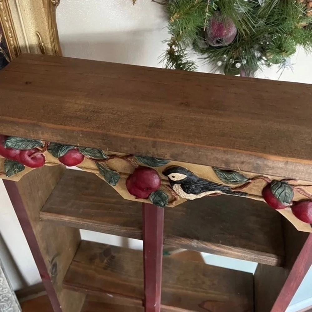 Rare Vintage Large Hand Carved Rustic  Solid Wood Apple Bird Shelf❗️FINAL SALE